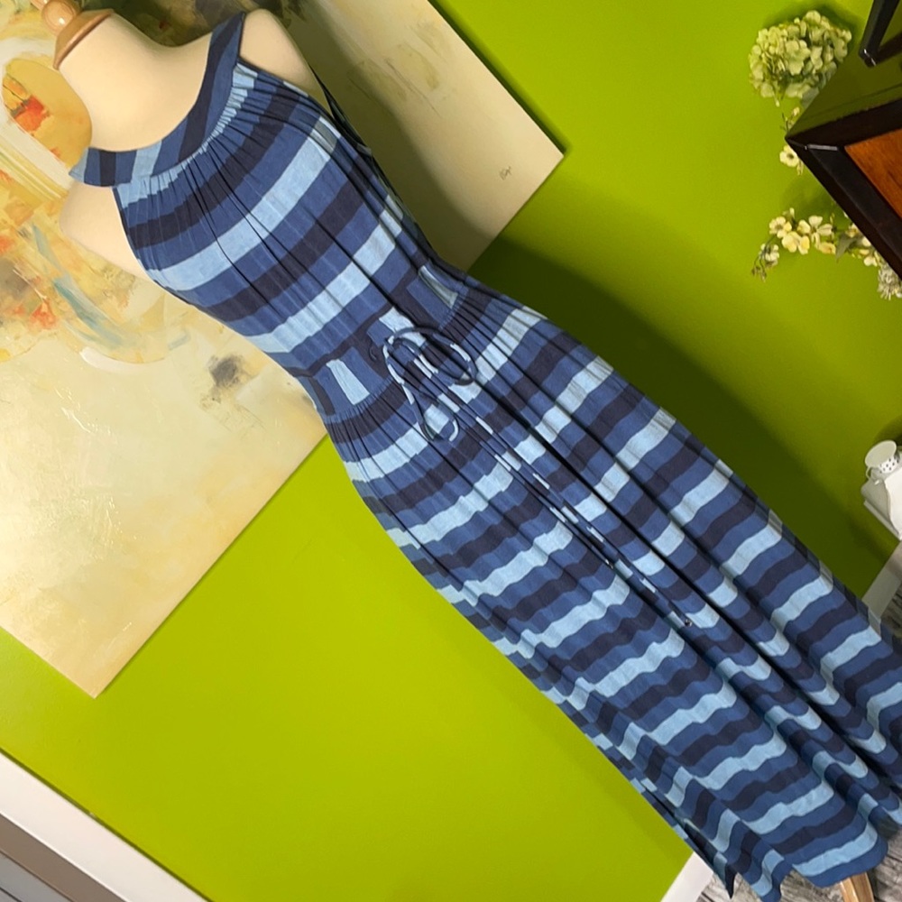 Blue Striped Halter Dress